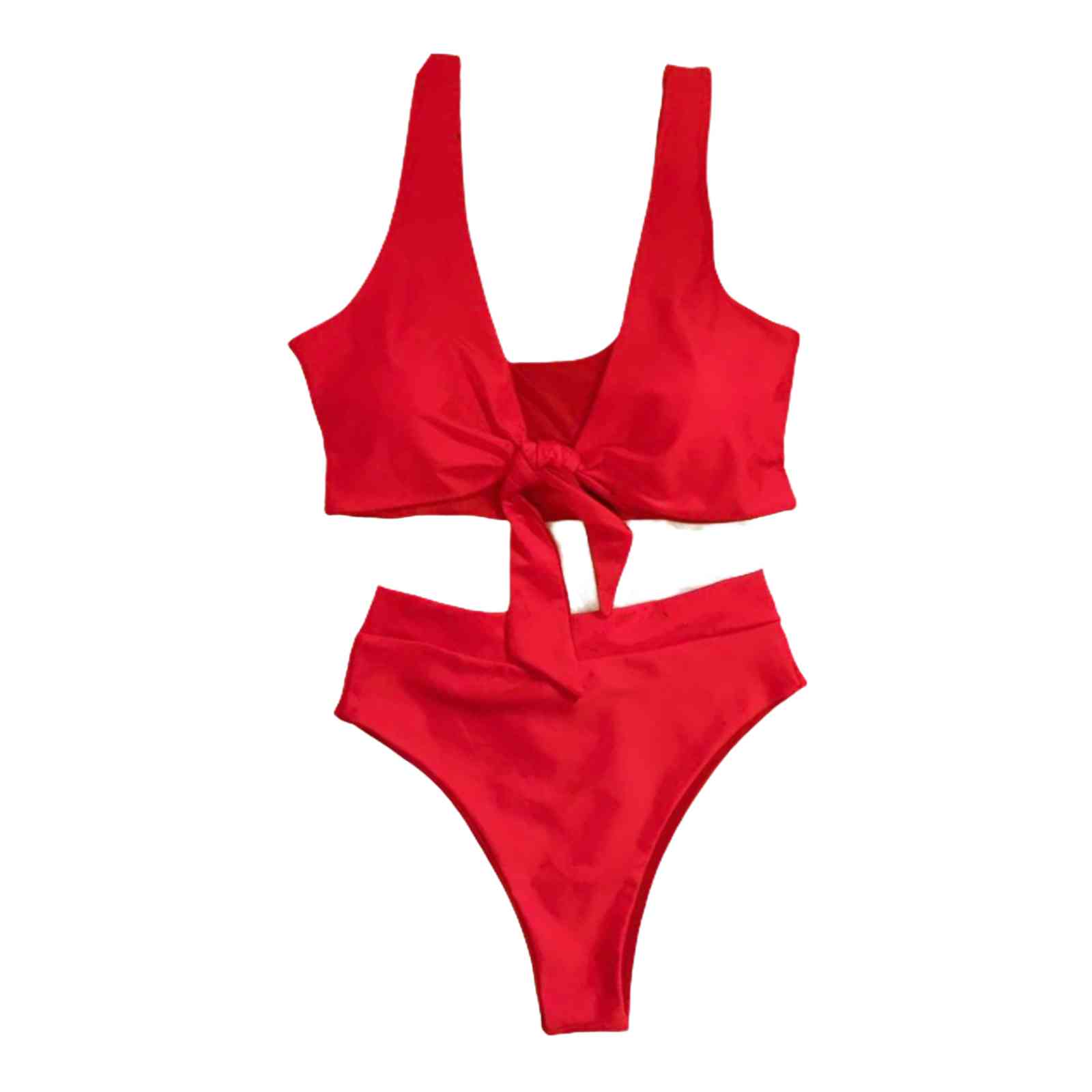 Bikini Amarre Centro Rojo Calzón Tiro Alto 