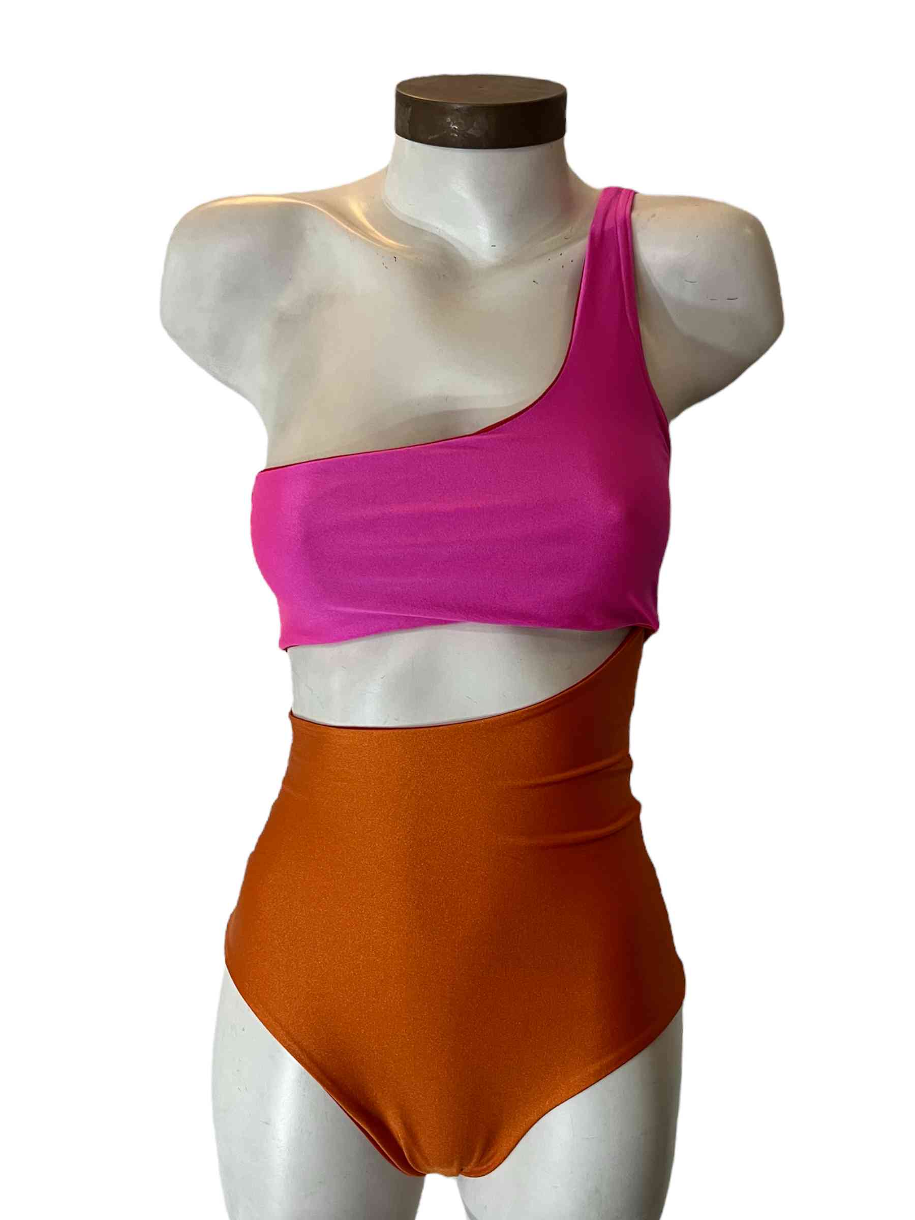 Trikini Bi Color Fucsia Naranjo 1 Hombro