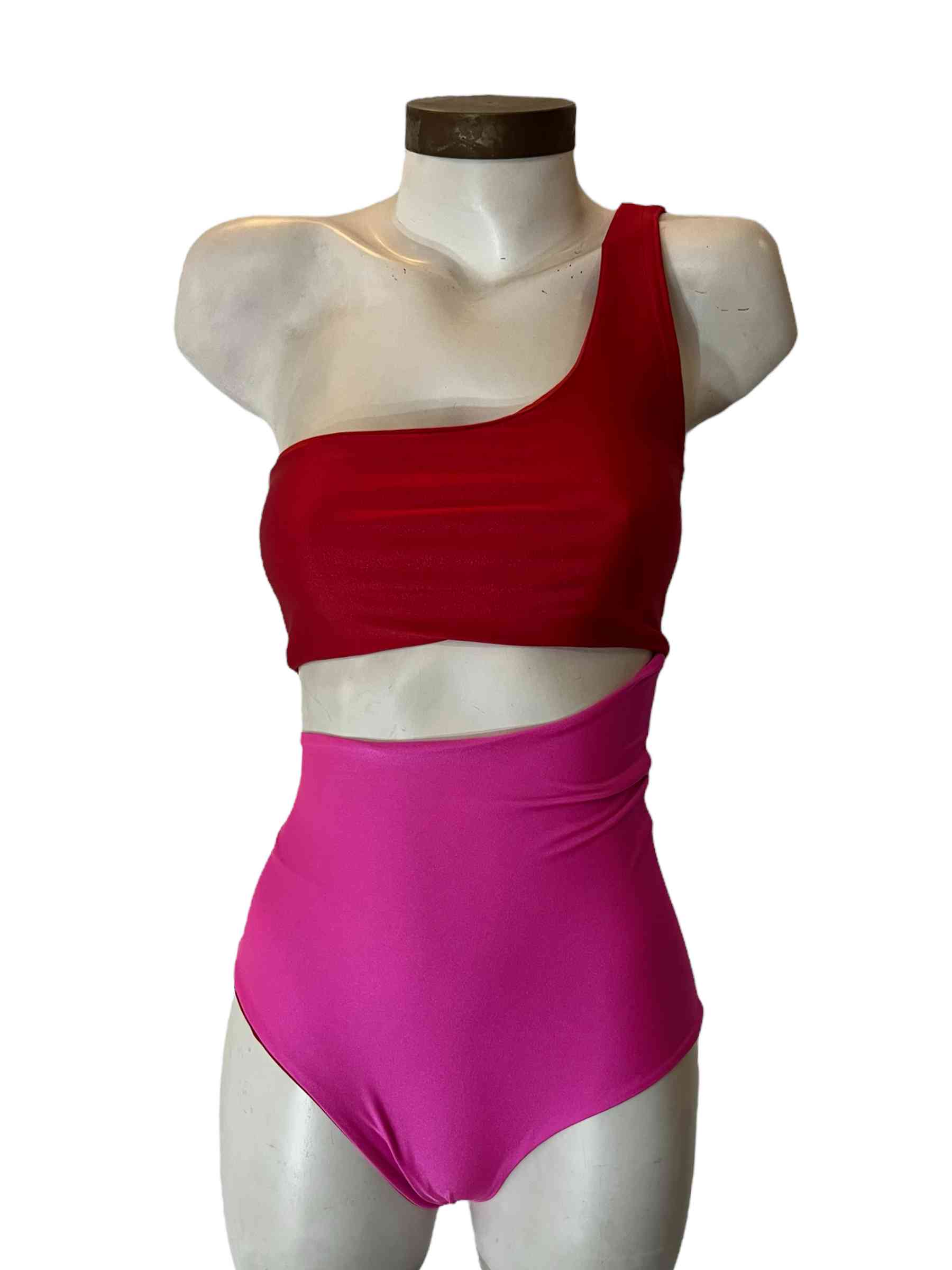 Trikini Bi Color Rojo Fucsia 1 Hombro