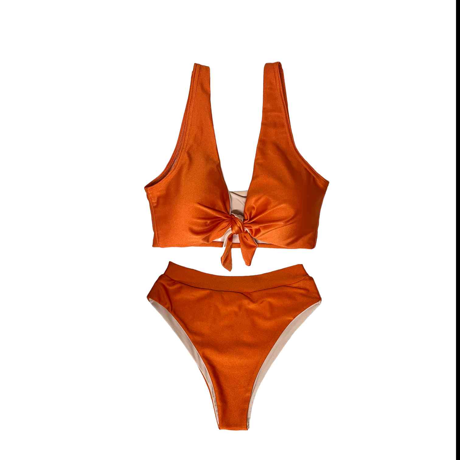 Bikini Amarre Naranja Calzón Tiro Alto