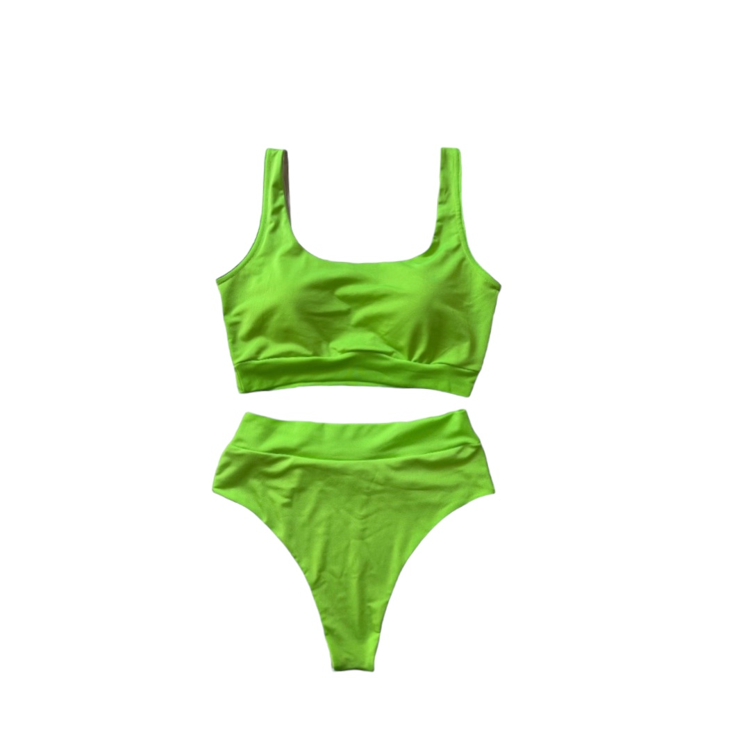 Bikini Deportivo Verde Fluor Calzón Tiro Alto 