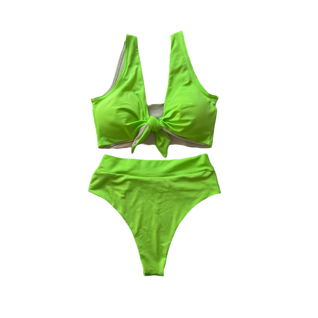 Bikini Amarre Verde Fluor Calzón Tiro Alto 